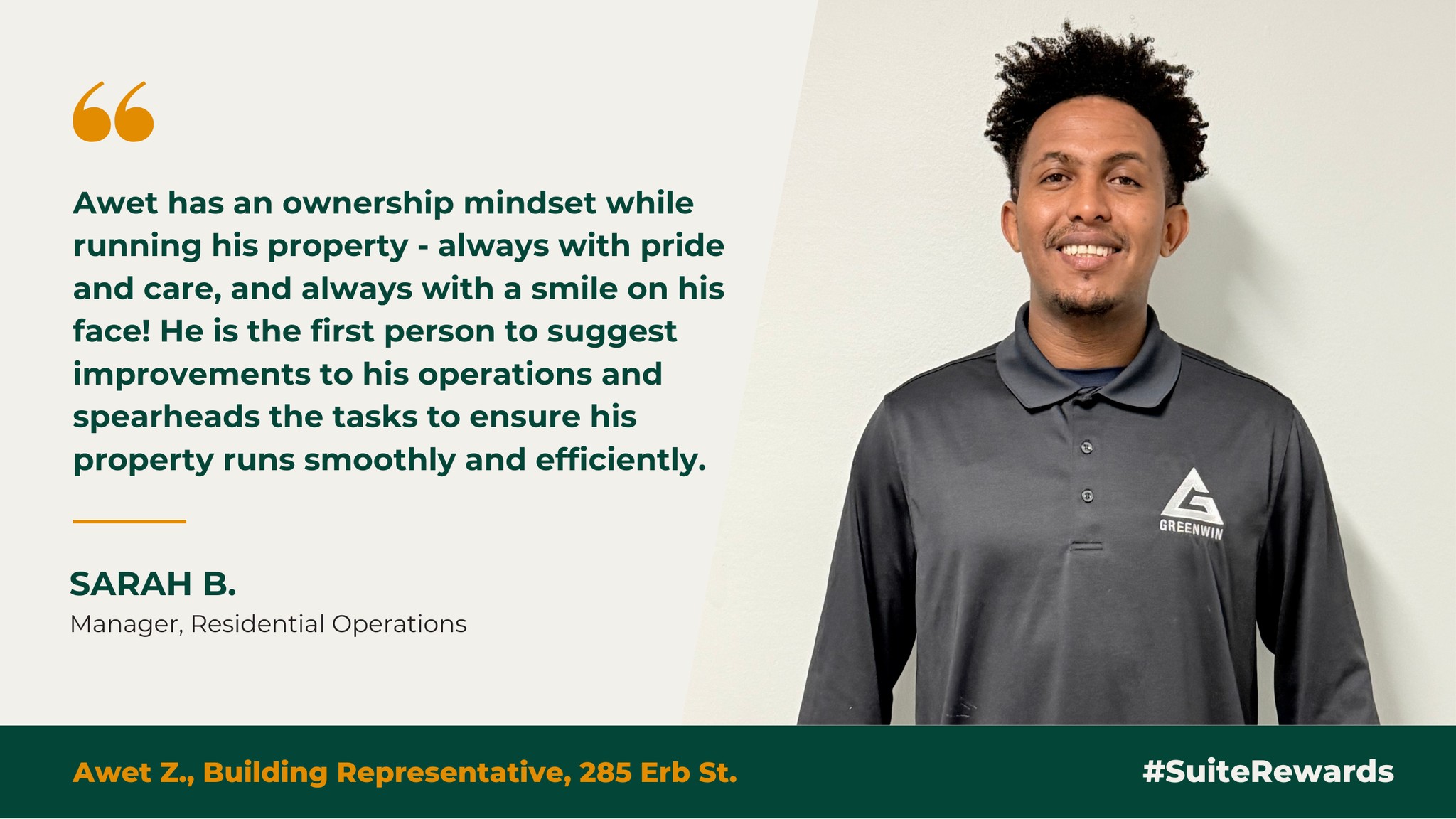 Greenwin - We are excited to announce Awet Z., Building Representative ...