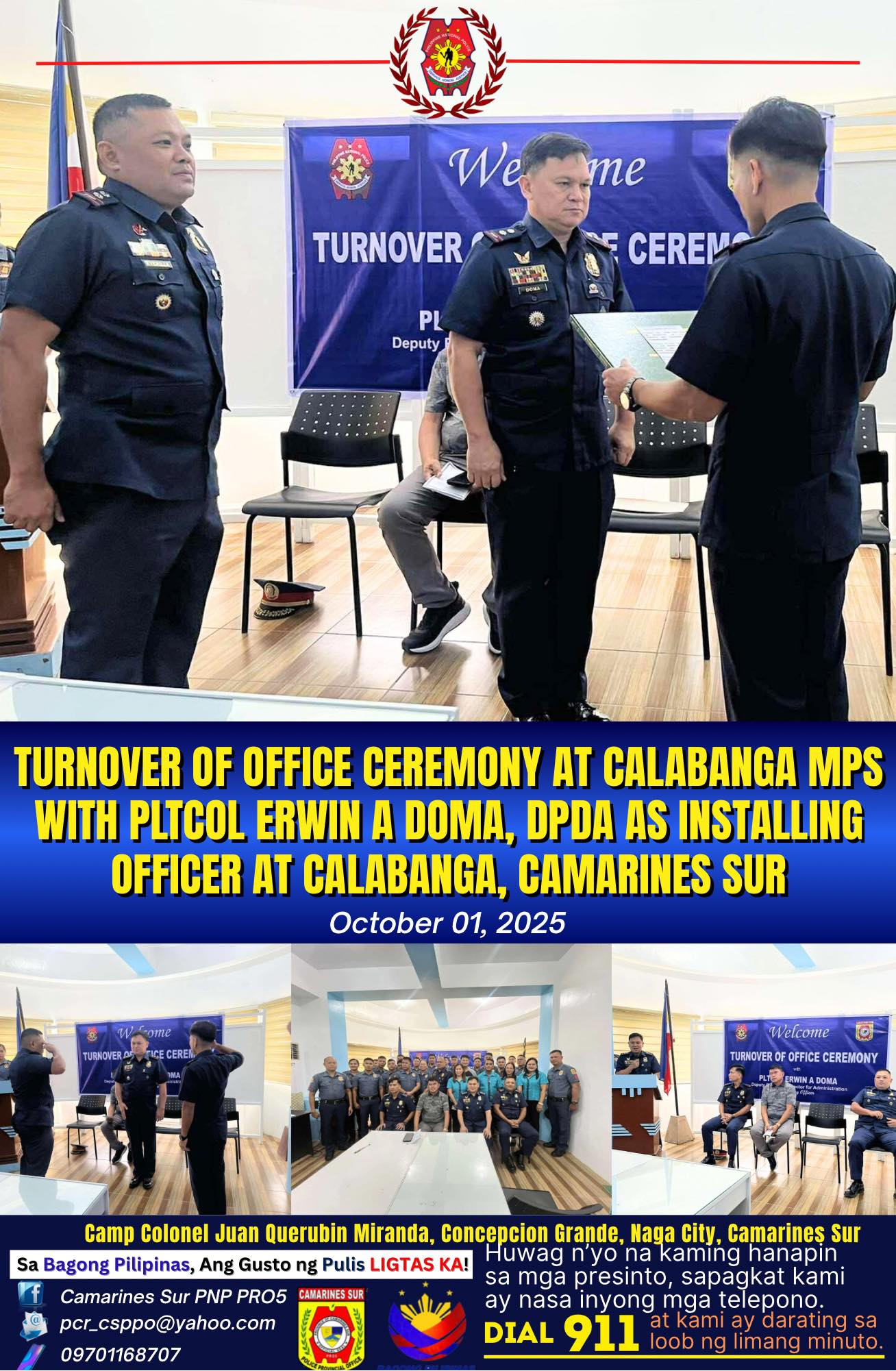 TURNOVER OF OFFICE CEREMONY AT CALABANGA MUNICIPAL POLICE STATION ...