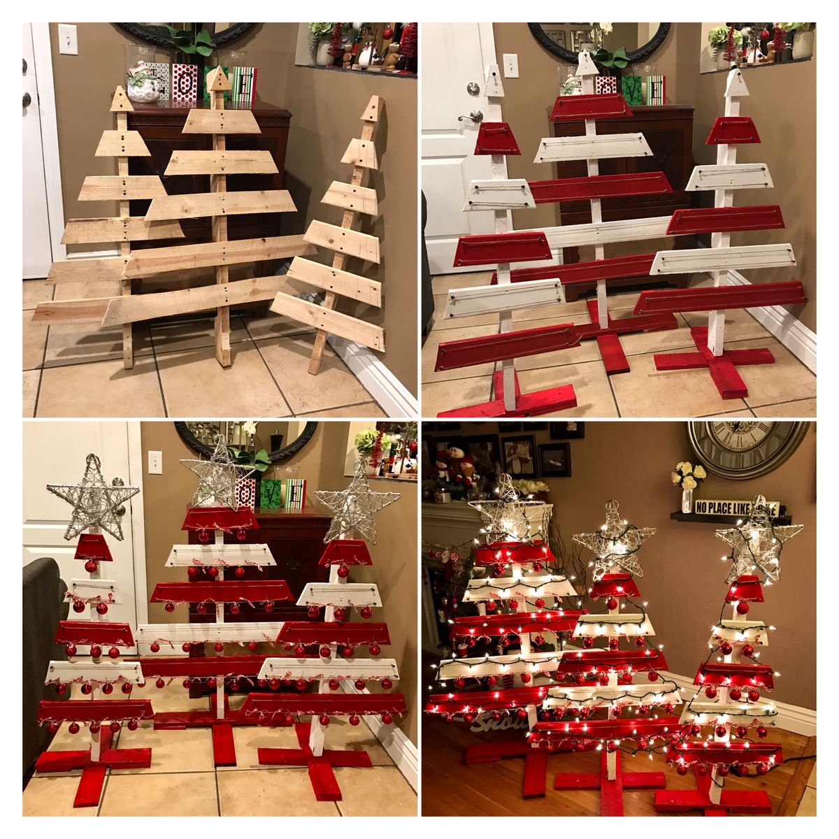 Creativity - 🎨🌲 DIY pallet wood trees—paint them red and white, add ...