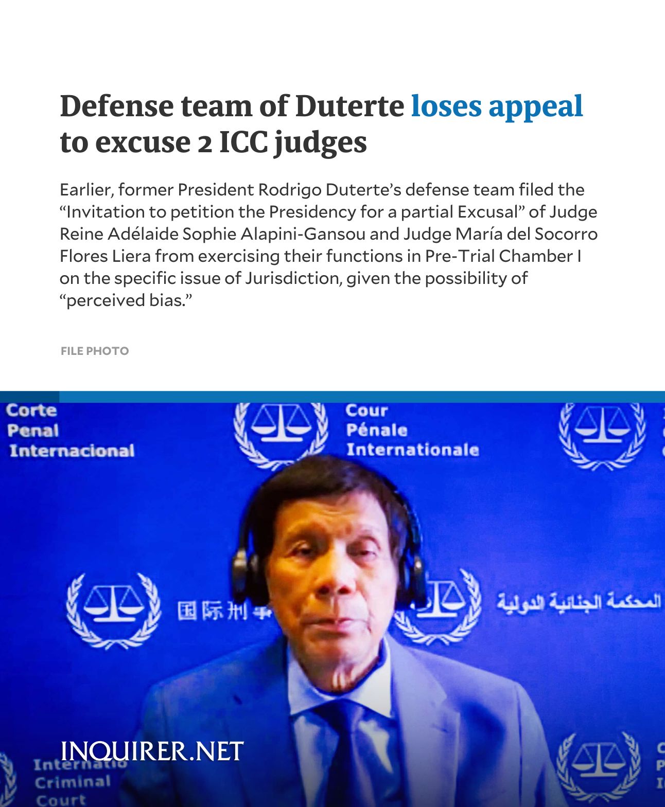 INQUIRER.net - The International Criminal Court’s (ICC) Pre-Trial ...