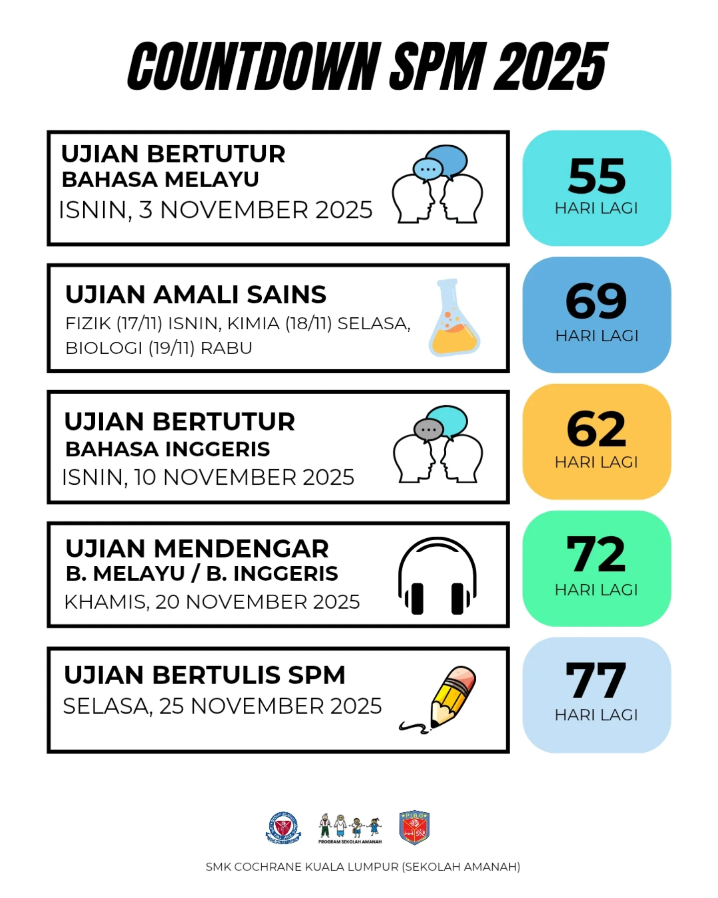 COUNTDOWN SPM 2025 🕔🔔 Selamat... - Trust School Smk Cochrane | Facebook