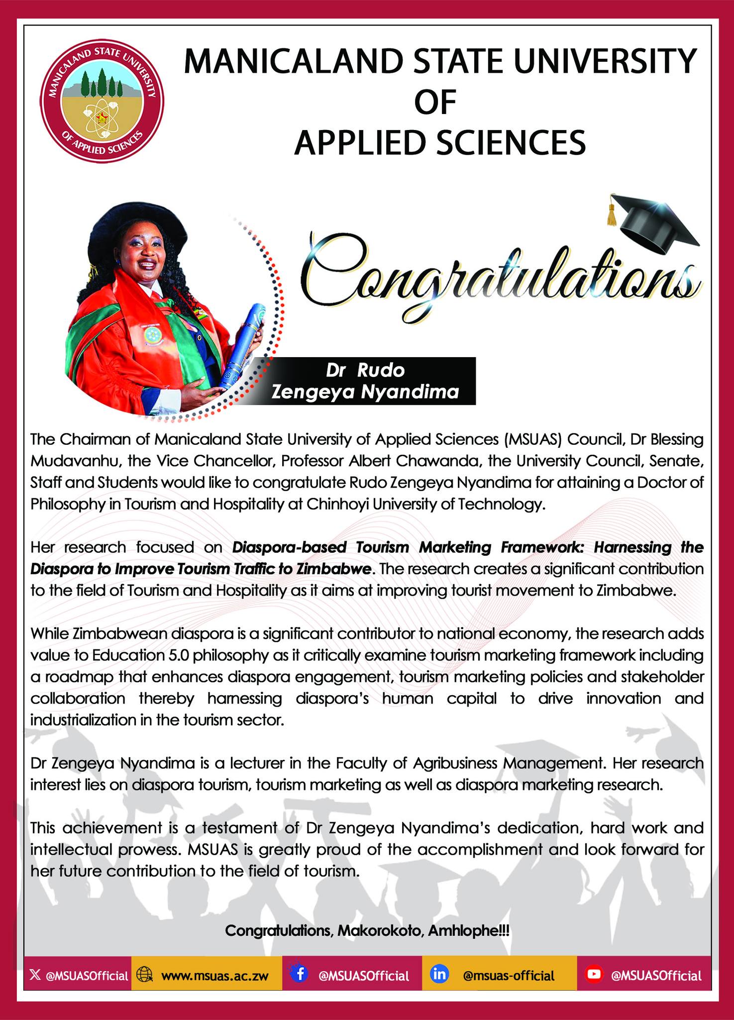 Manicaland - Congratulations to Dr Rudo Zengeya Nyandima on ...