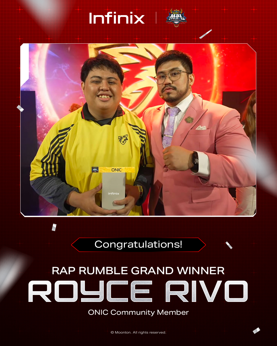 Infinix - Congratulations to Royce Rivo, the ONIC Community Member who ...