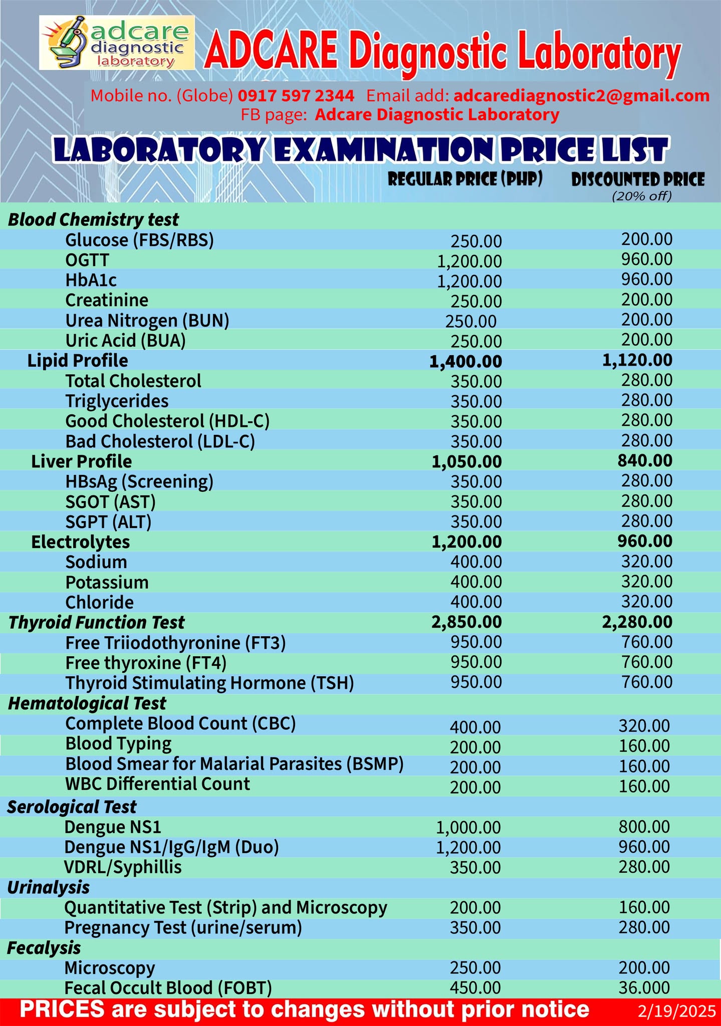 Adcare - Good Day! Please be informed of the UPDATED PRICE LIST for the ...