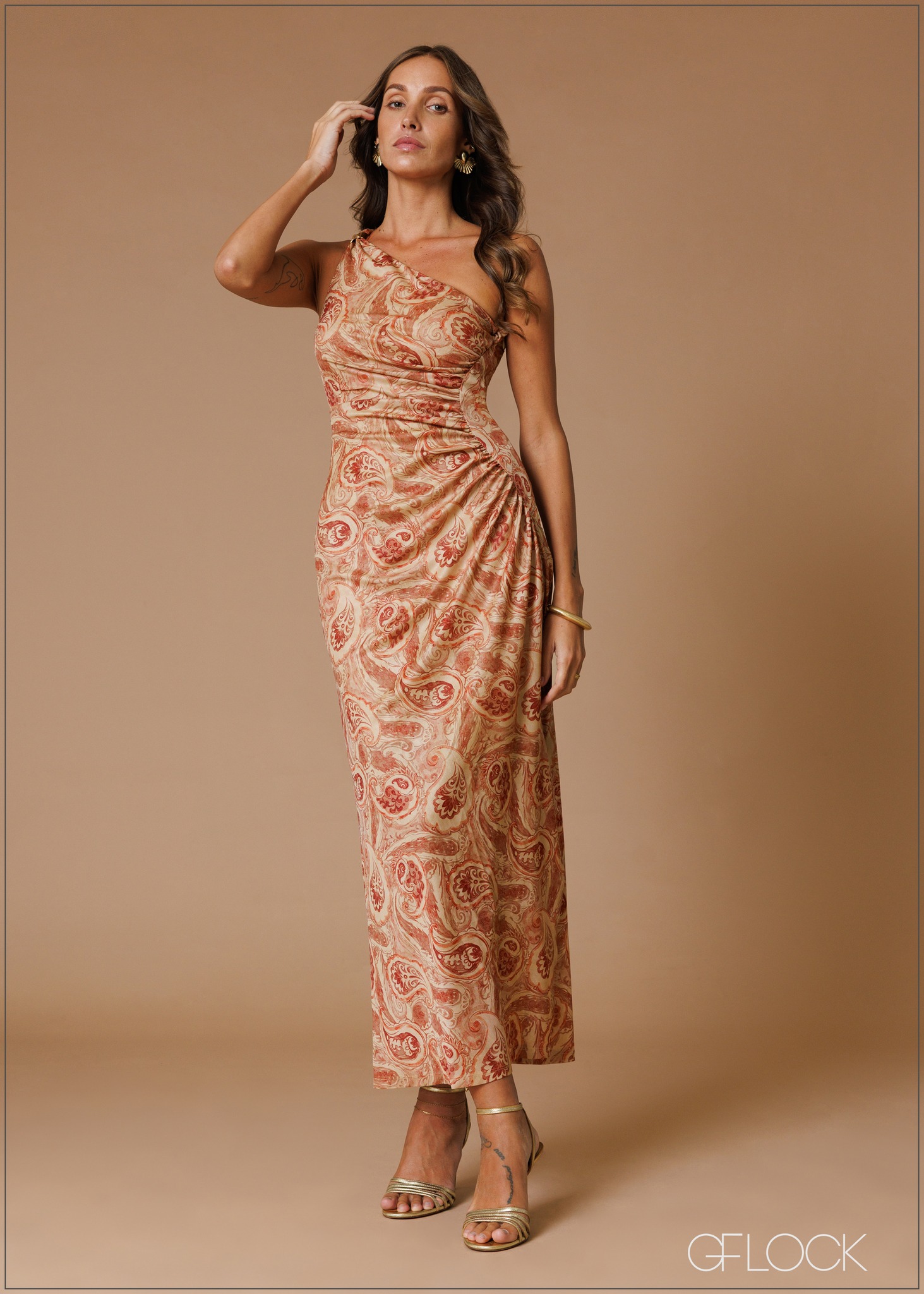 bodycon dress sri lanka In-Store Now GFE 27529 - One Shoulder neckline:Frill Collar White Dress with Brown Style:EE0164ABL