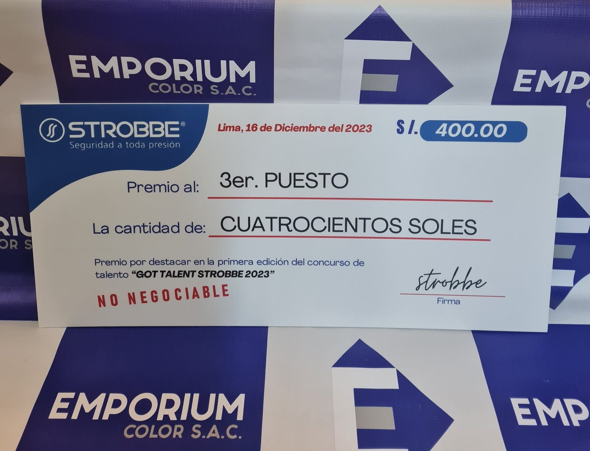 CHEQUE PREMIO GIGANTE. 50cm x 1.20cm... - Emporium Color SAC