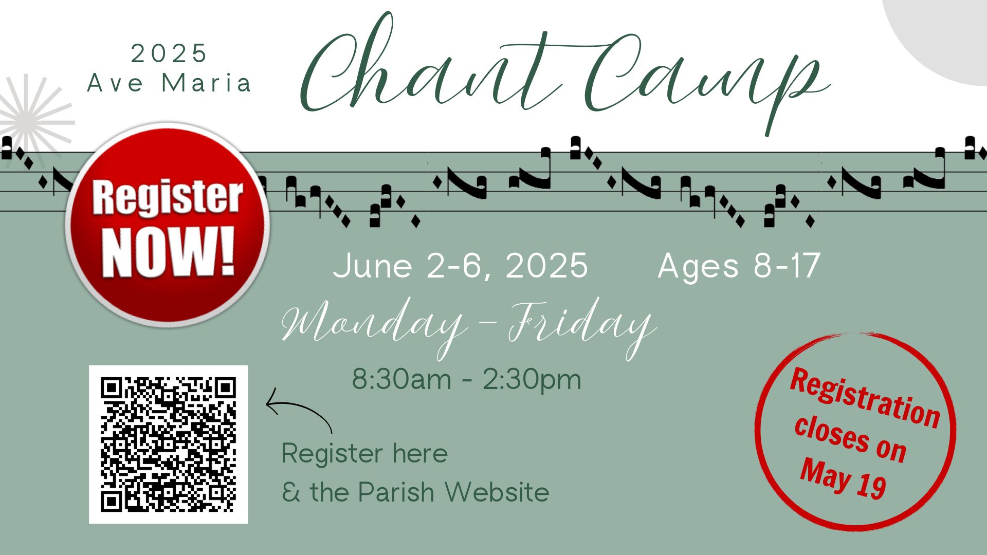 Ave - REGISTRATION NOW OPEN for the 2025 Ave Maria Chant Camp! Register ...