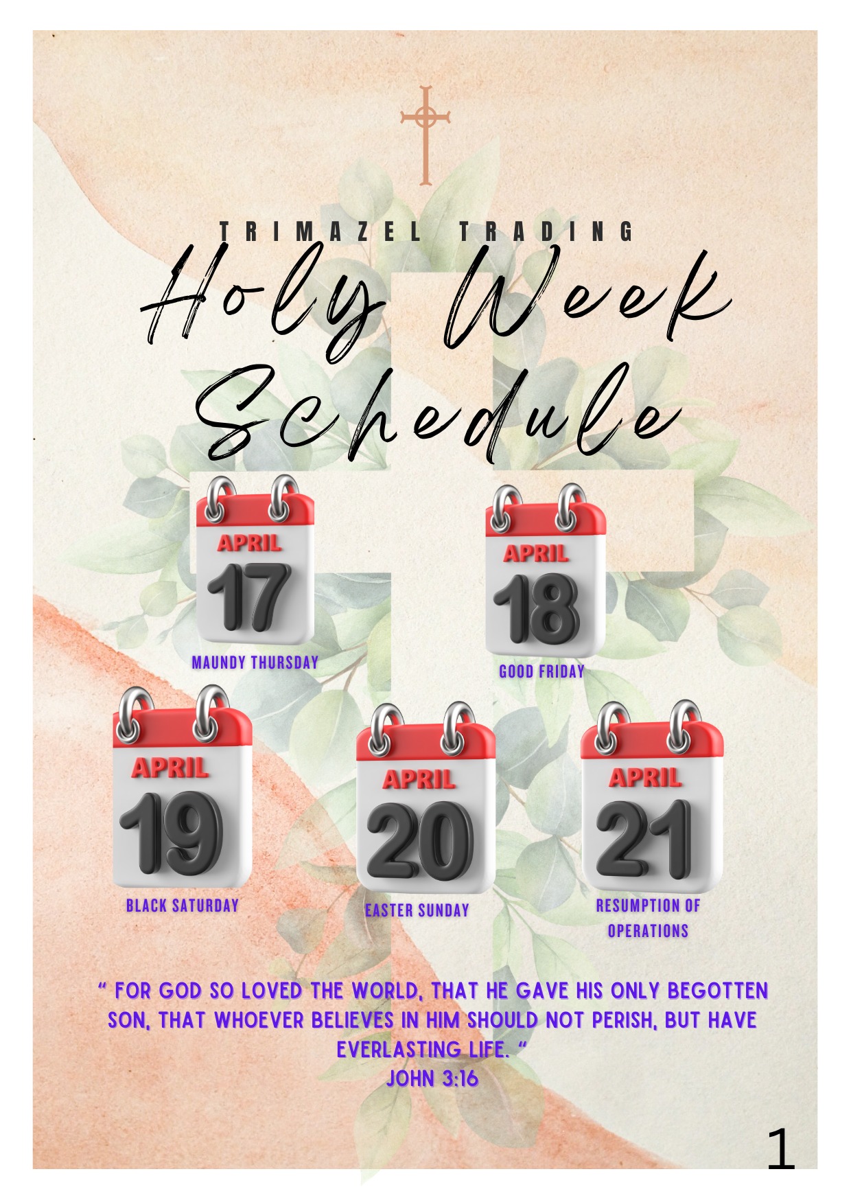 🌺** HOLY WEEK ADVISORY ** In observance... - Trimazel trading | Facebook