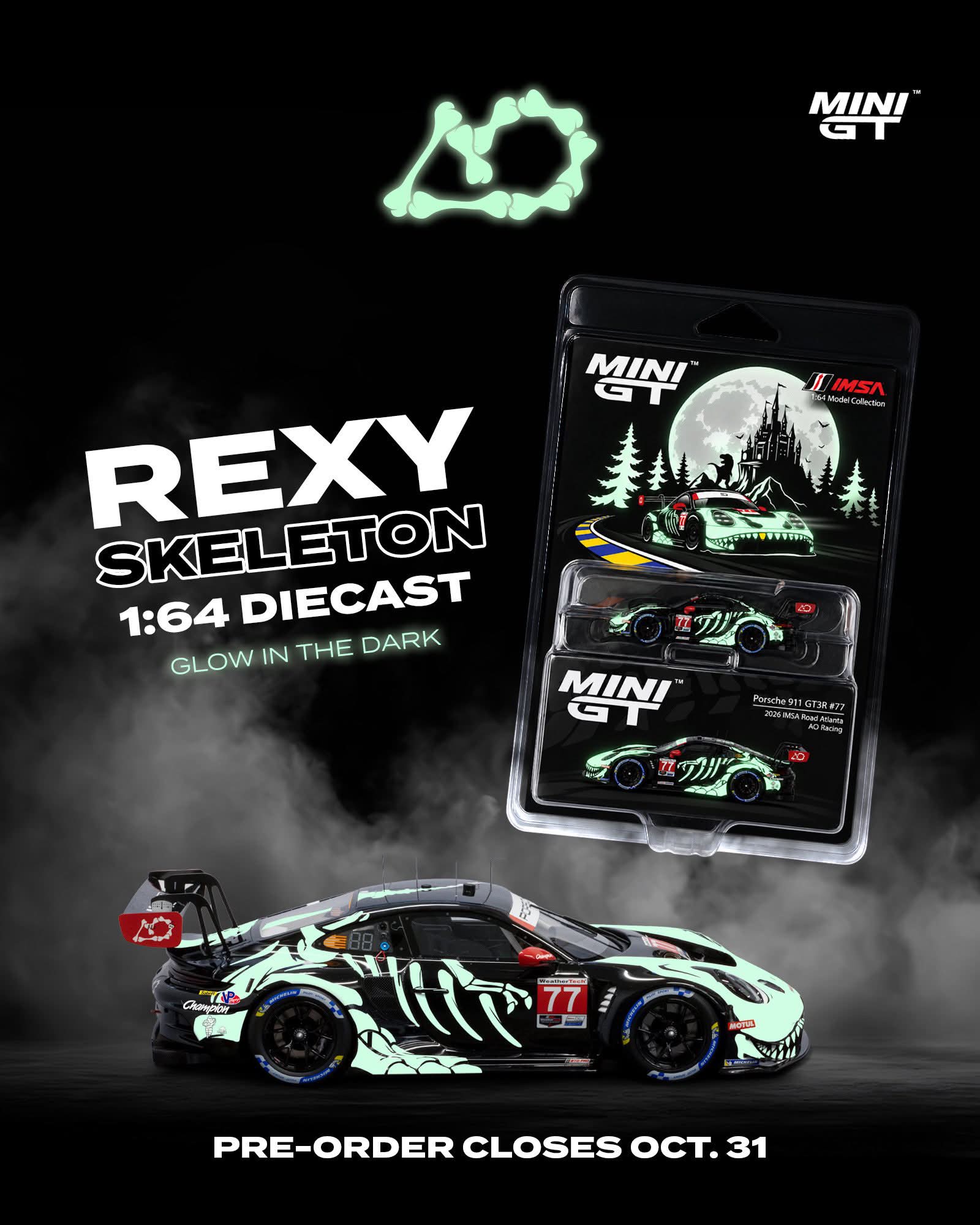 Mini gt 1/64 セット skeleton Mini GT Rexy Skeleton 1:64 glow in the dark diecast