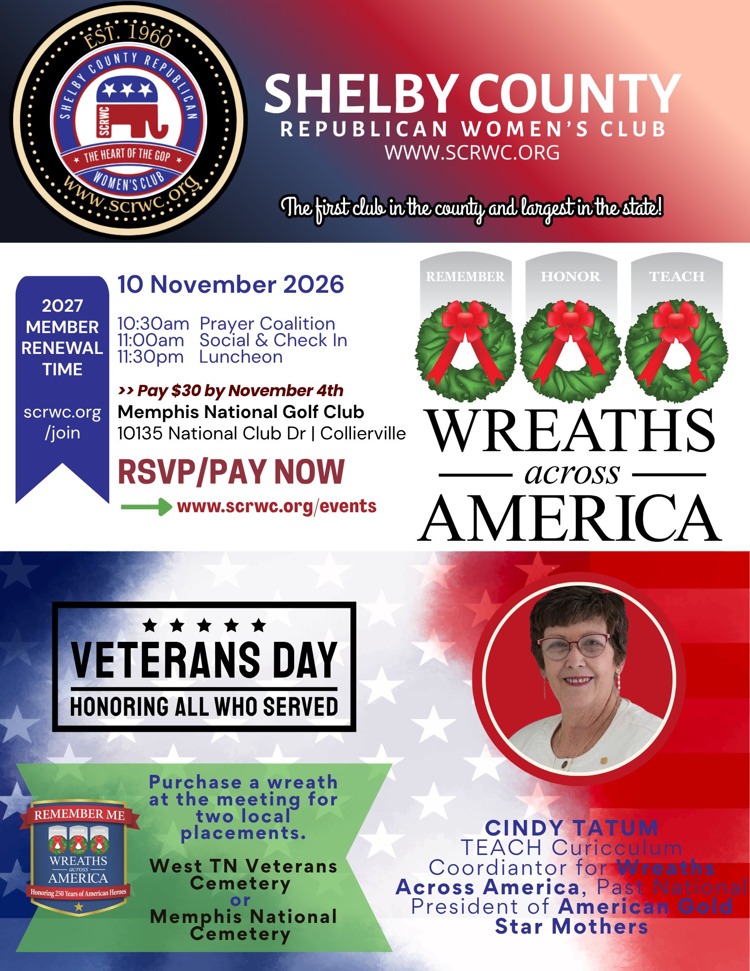 November Luncheon Honoring Our Veterans - Wreaths Across America, Gold ...