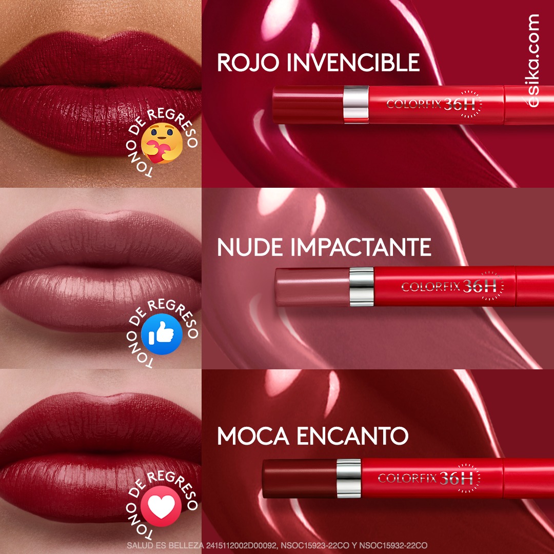 ésika - ¡TRES TONOS favoritos del labial 💄 COLORFIX Duo... | Facebook