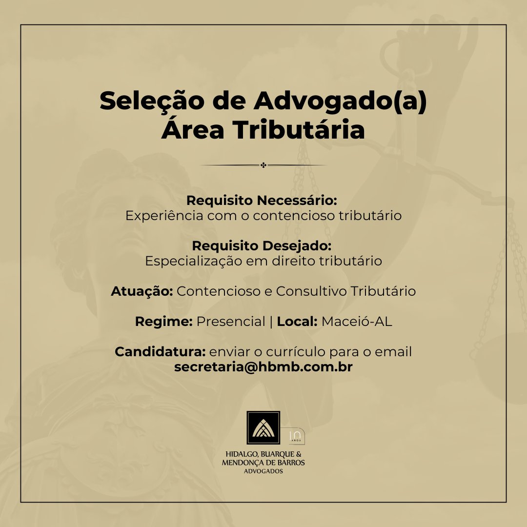 Hidalgo, Buarque & Mendonça de Barros Advogados - HBMB - ⚖️ Vaga para ...