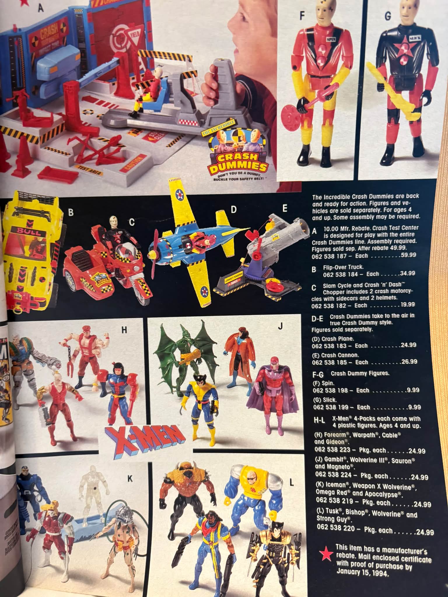 1993 Crash Test Dummies and X-Men Toy Biz Sears Catalogue Pages