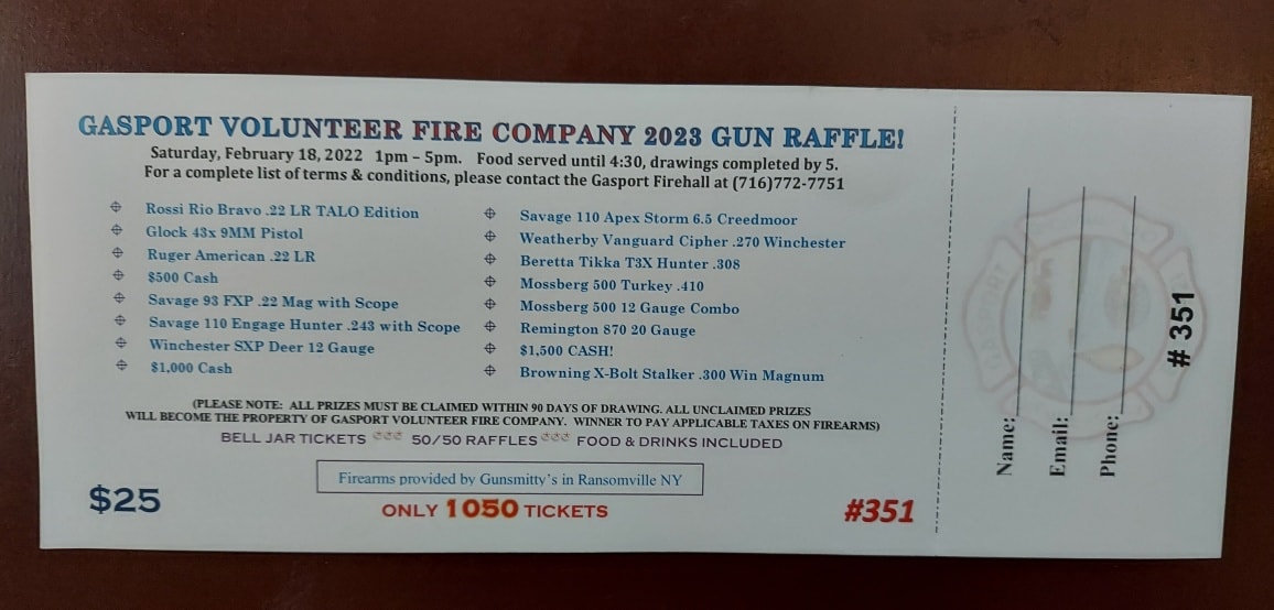 Our annual Sportsmans Raffle tickets... - Gasport Fire-Rescue | Facebook