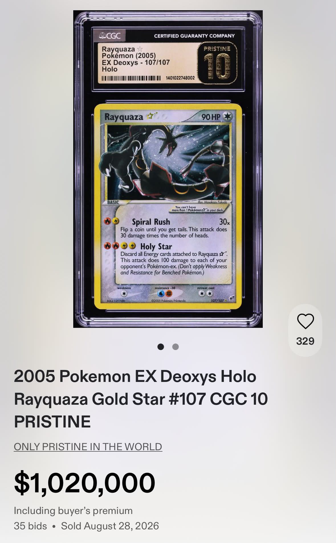 Value of cgc pristine 10 pokemon cards?