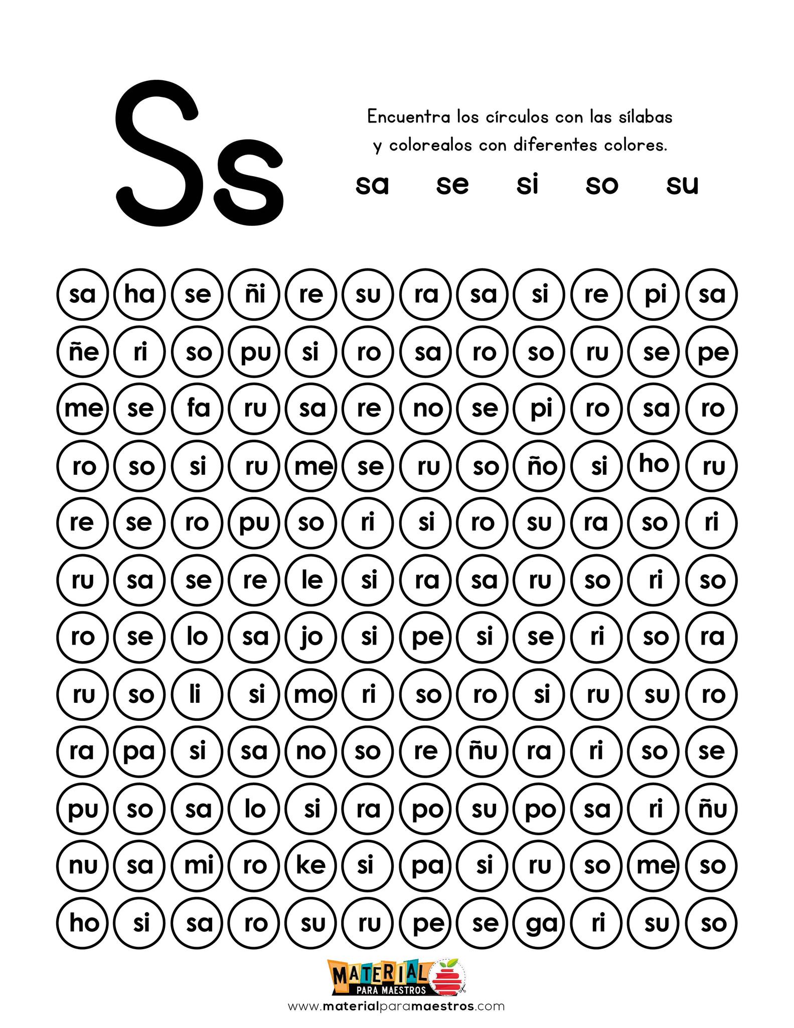 Material Gratis para Imprimir | 📕Cuadernillo de las sílabas sa, se, si ...
