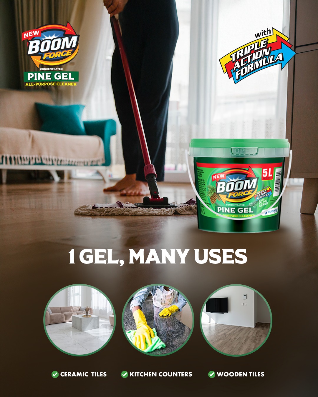 Trade - One gel, endless cleaning power. Boom Force Pine Gel — the ...