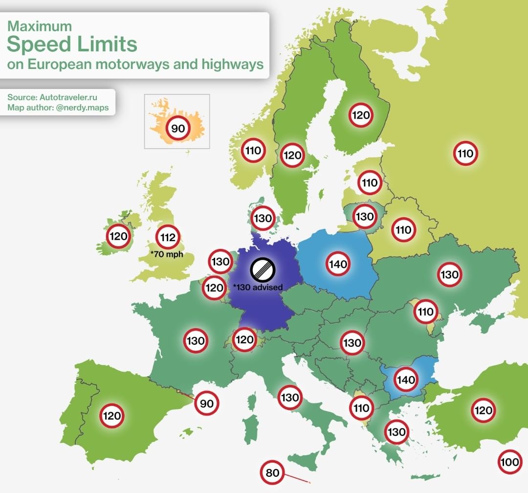 Brilliant Maps - Max. Speed Limits On European Motorways &... | Facebook