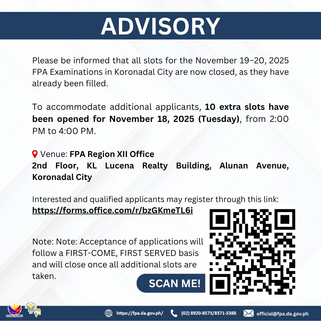 FPA - Please be informed that all slots for the November 19–20, 2025 ...