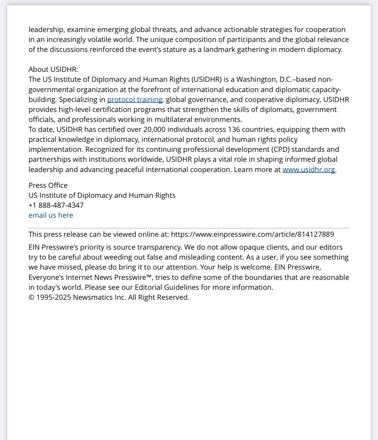 US Institute of Diplomacy and Human Rights | Washington D.C. DC
