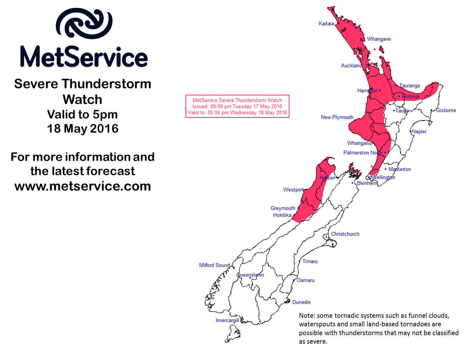 MetService New Zealand - The Severe Thunderstorm Watch for Wednesday ...