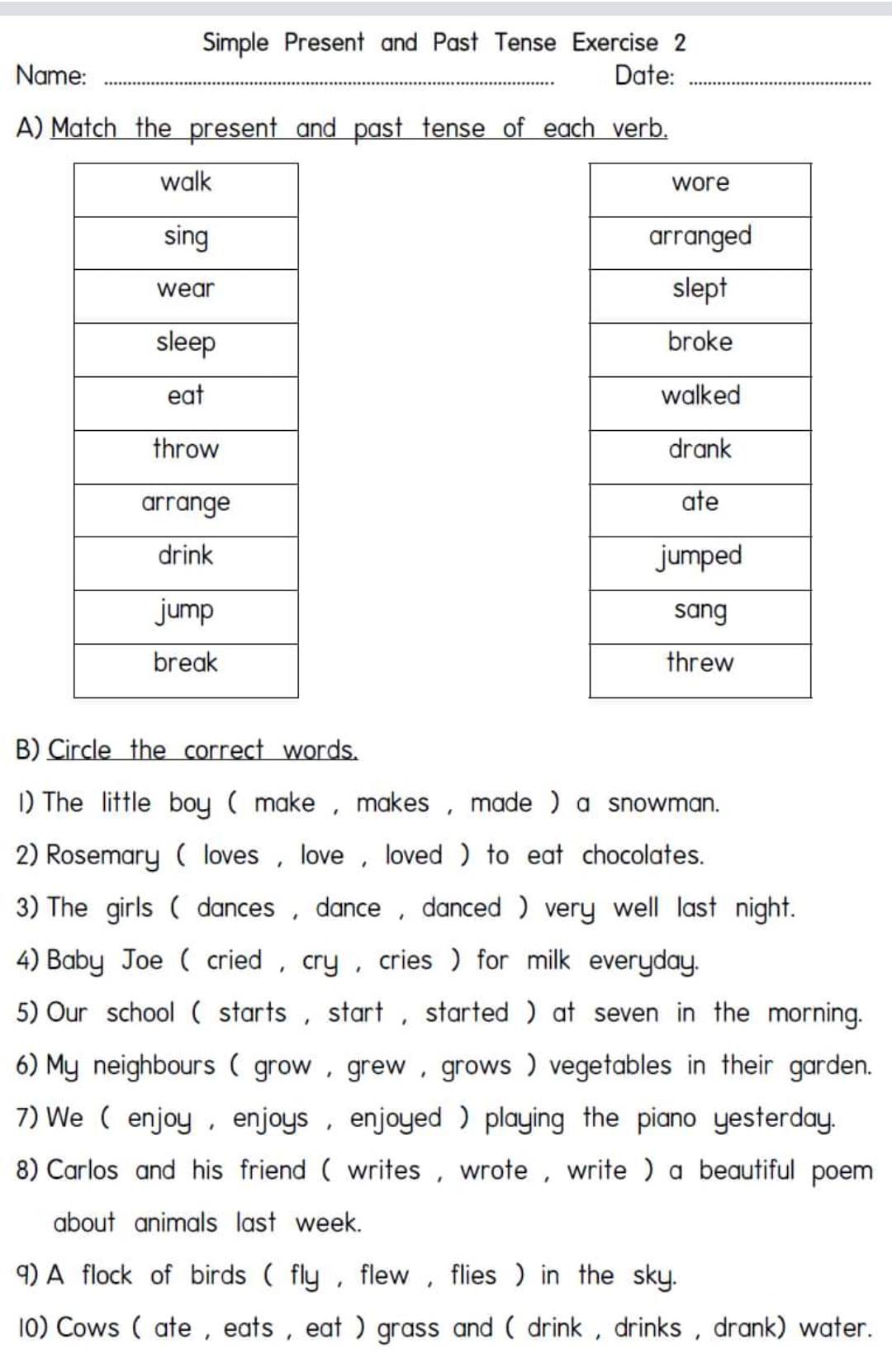 English Classes - EC Worksheet for Class 3 to 8th
