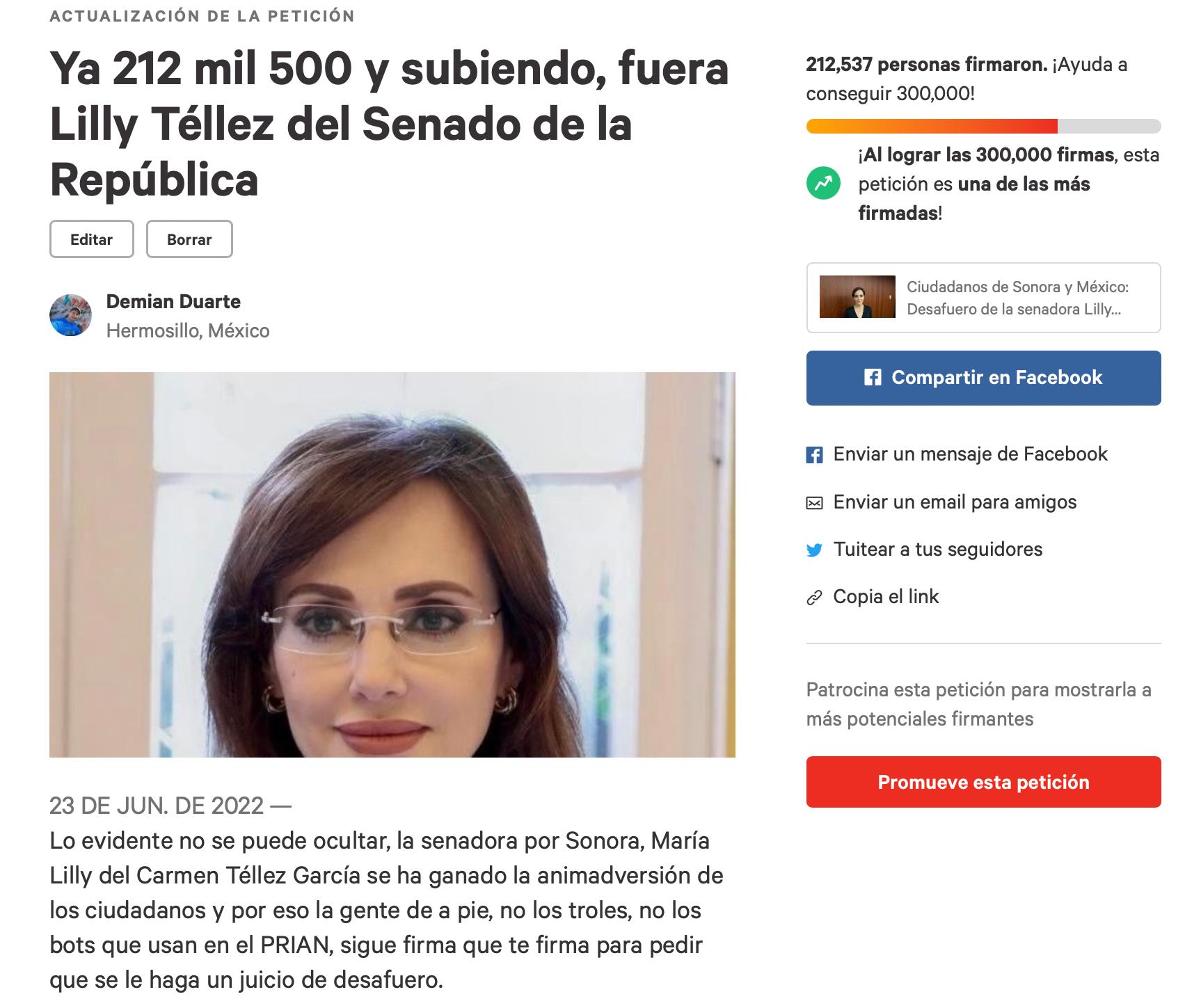 Sonora - Ya 212 mil 500 y subiendo, fuera Lilly Téllez del Senado de la ...