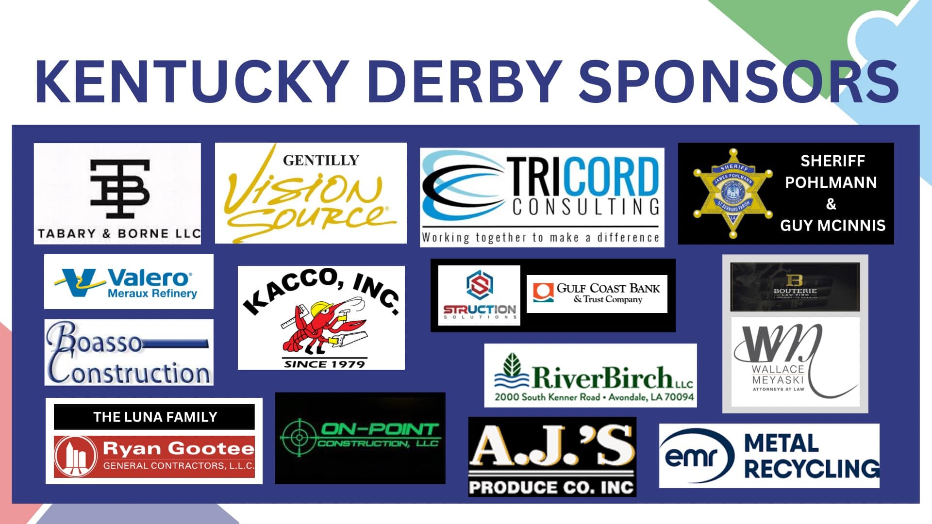 We are beyond thankful for our Kentucky Derby Sponsors this year 
