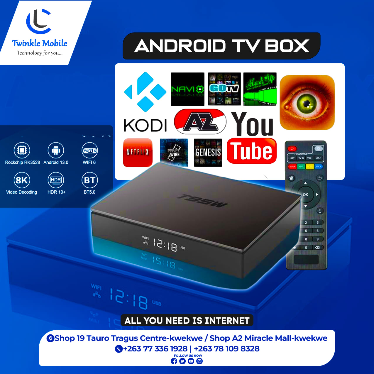 TUREWELL Q Plus Android 10.0 TV Box 4Go RAM 64Go ROM H616 Quad-Core