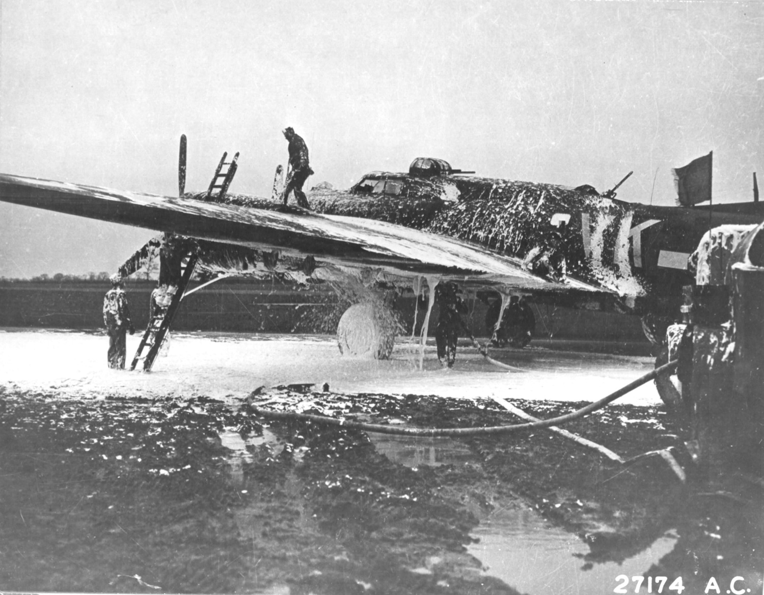 Jets - Fire crews work to extinguish the burning B-17 Meat Hound of the ...