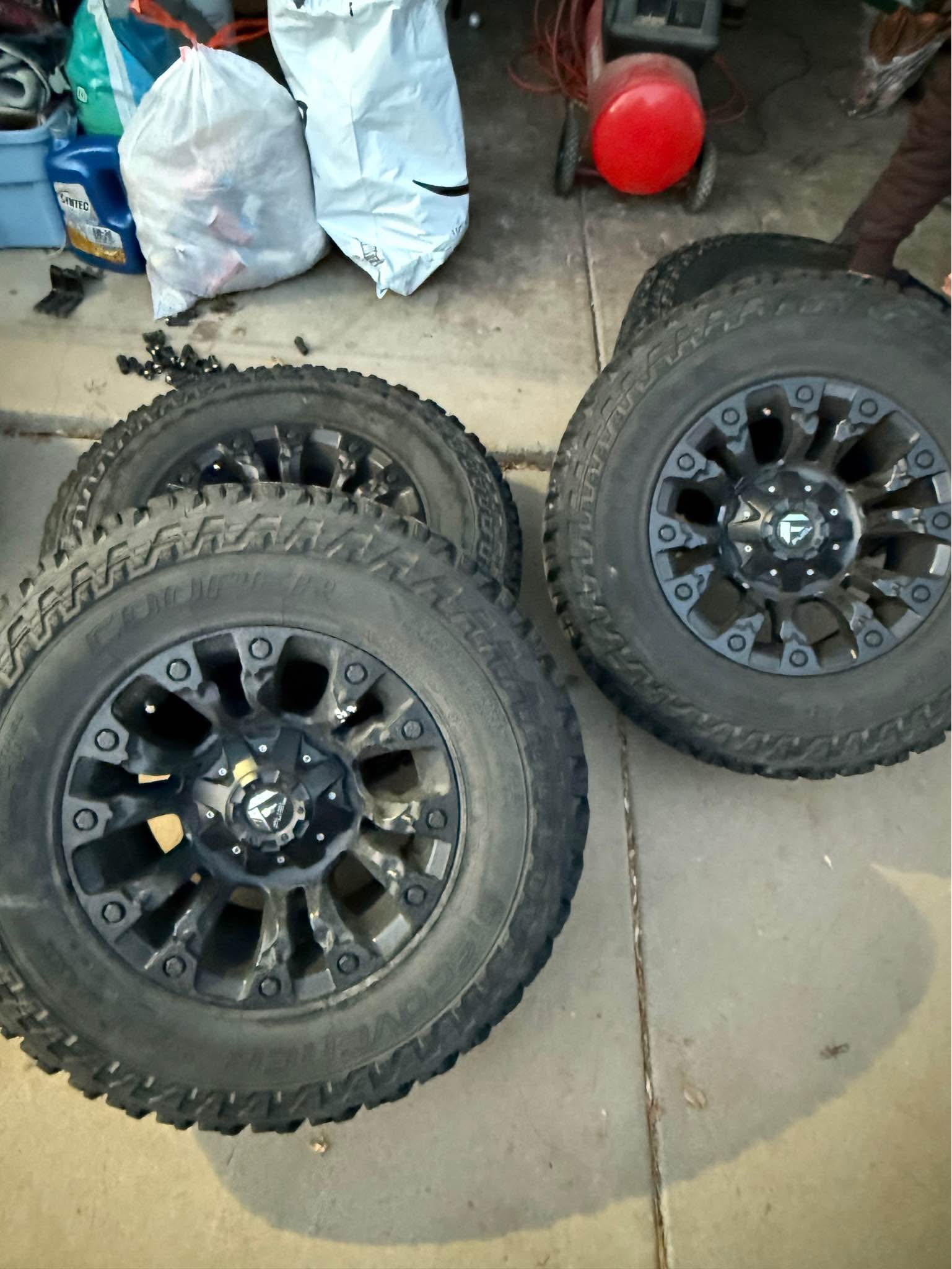 6 lug 17 inch fuel rims with all center caps and lug nuts, on new mud ...