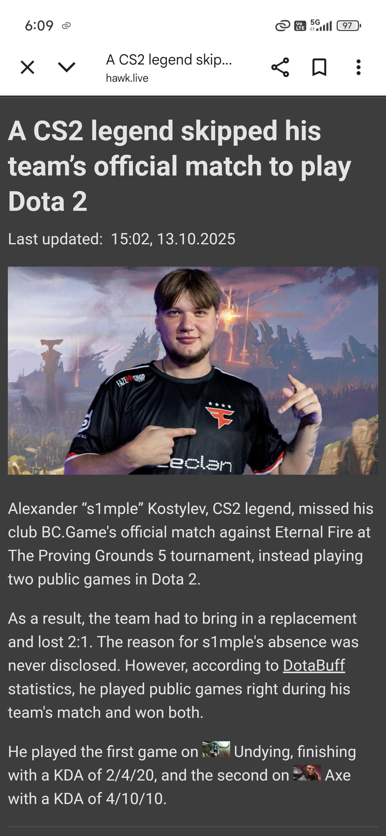 Dota - A CS2 legend skipped his team’s official match to play Dota 2 ...