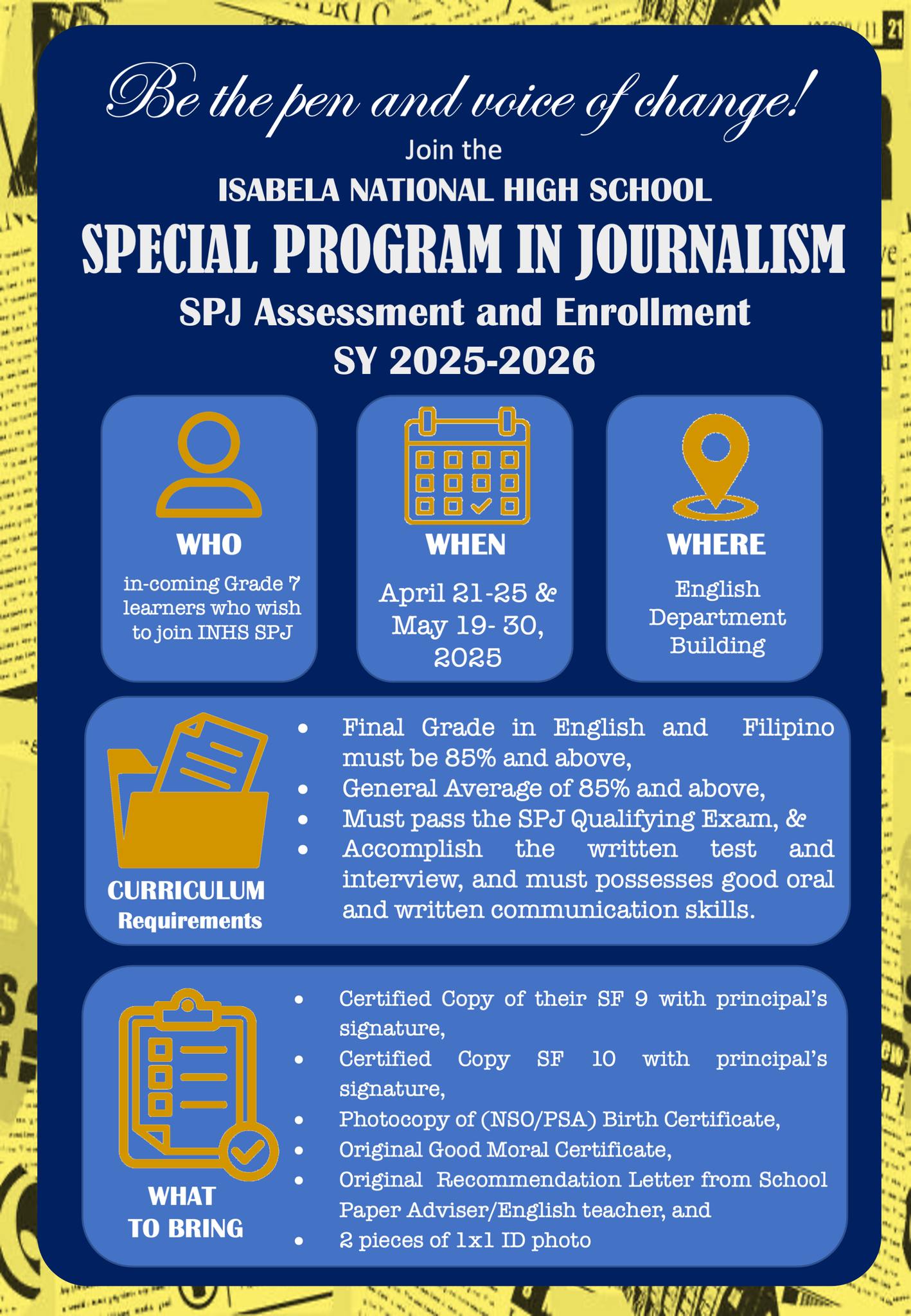 Isabela - SPJ Assessment and Enrollment SY 2025-2026 Who: in-coming ...