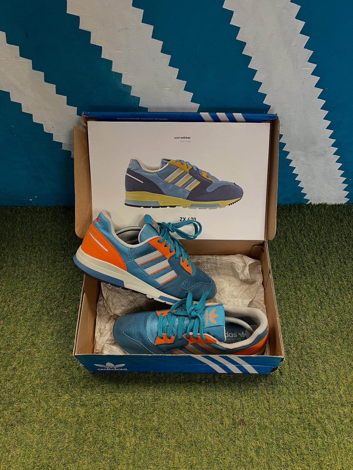 FOR SALE ADIDAS ZX 420 BLUE/ORANGE UK 9 OG BOX ADIDAS ZX 420 BLUE