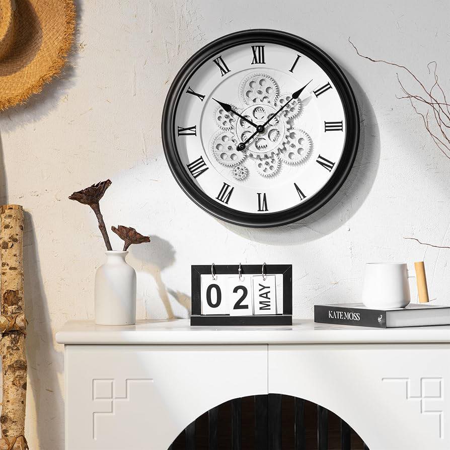 Horloge murale vintage de 50 cm de diamètre - Noir - En métal - Sans