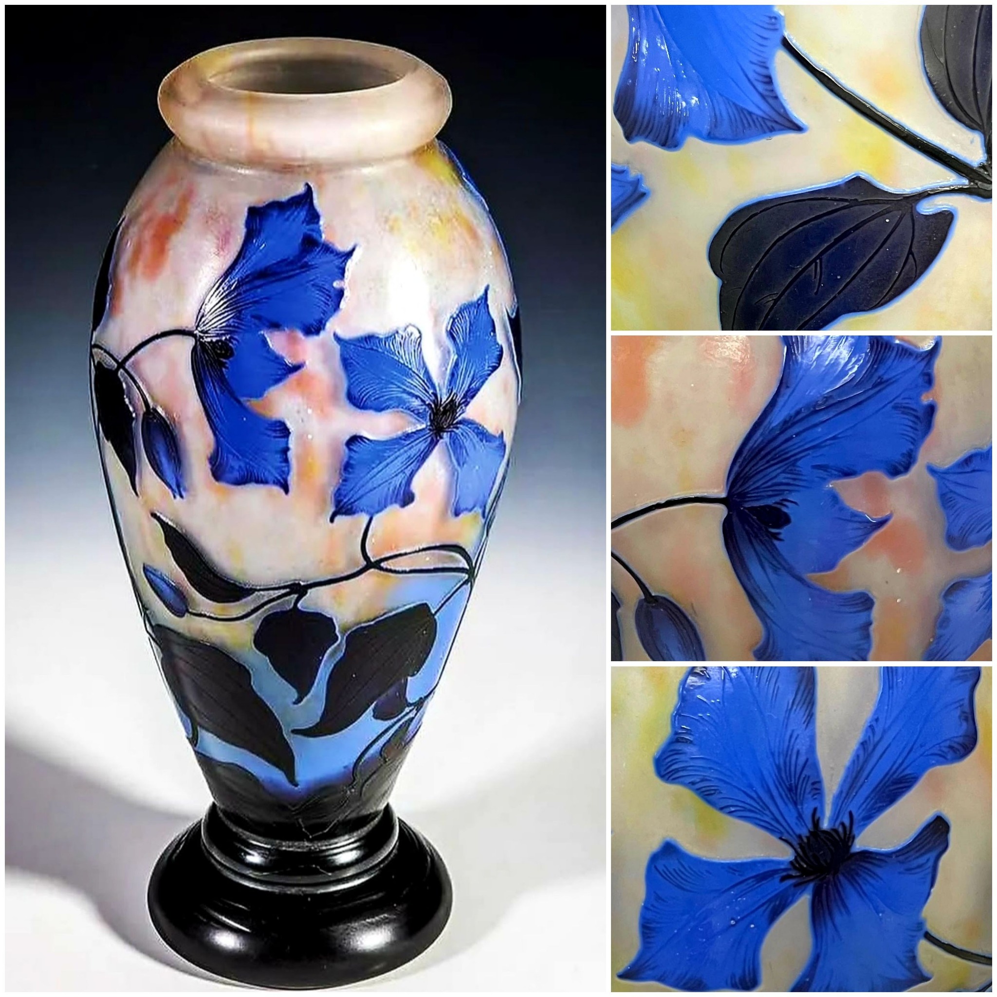 DAUM NANCY Vase with clematis Daum Freres, Nancy, circa 1905