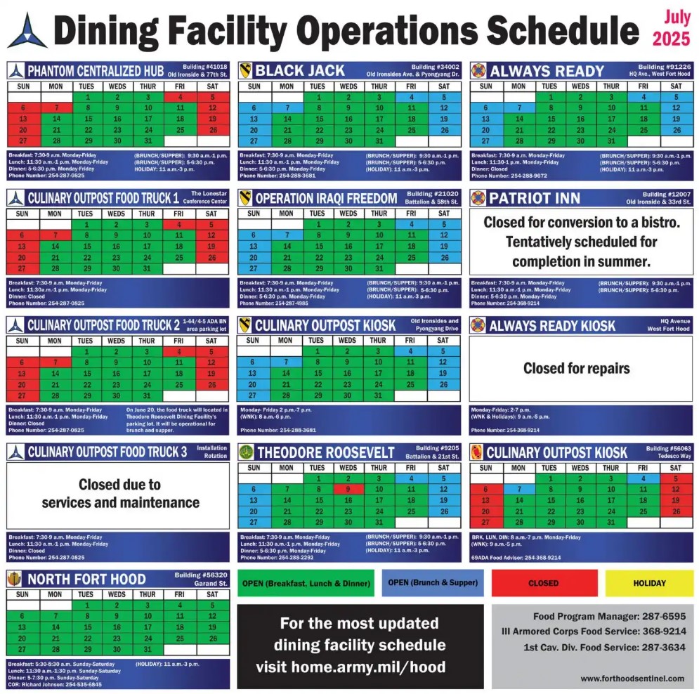 Updated DFAC schedule: Below is the... - U.S. Army Fort Hood | Facebook