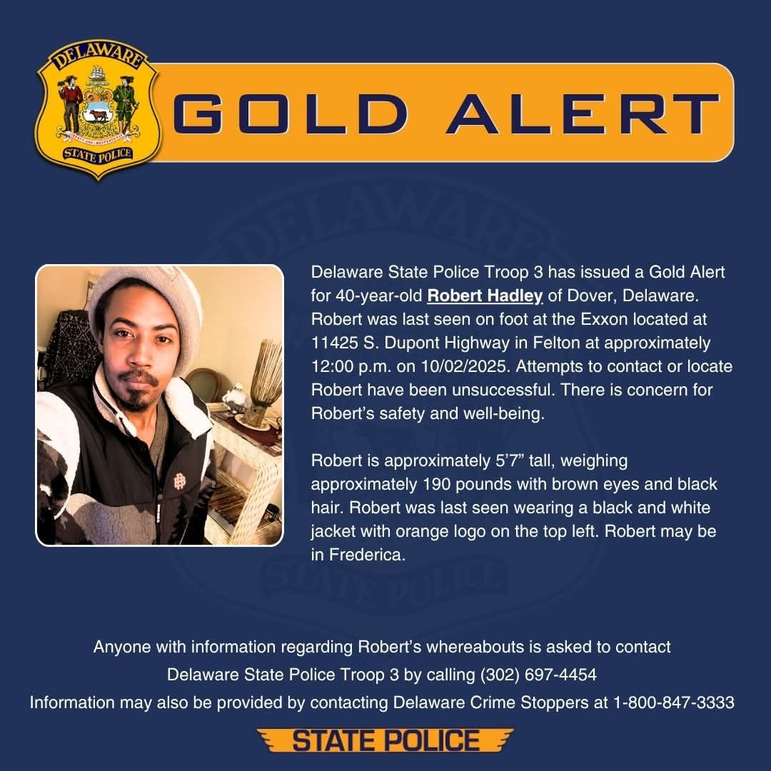 Delaware - Delaware State Police Troop 3 has issued a Gold Alert