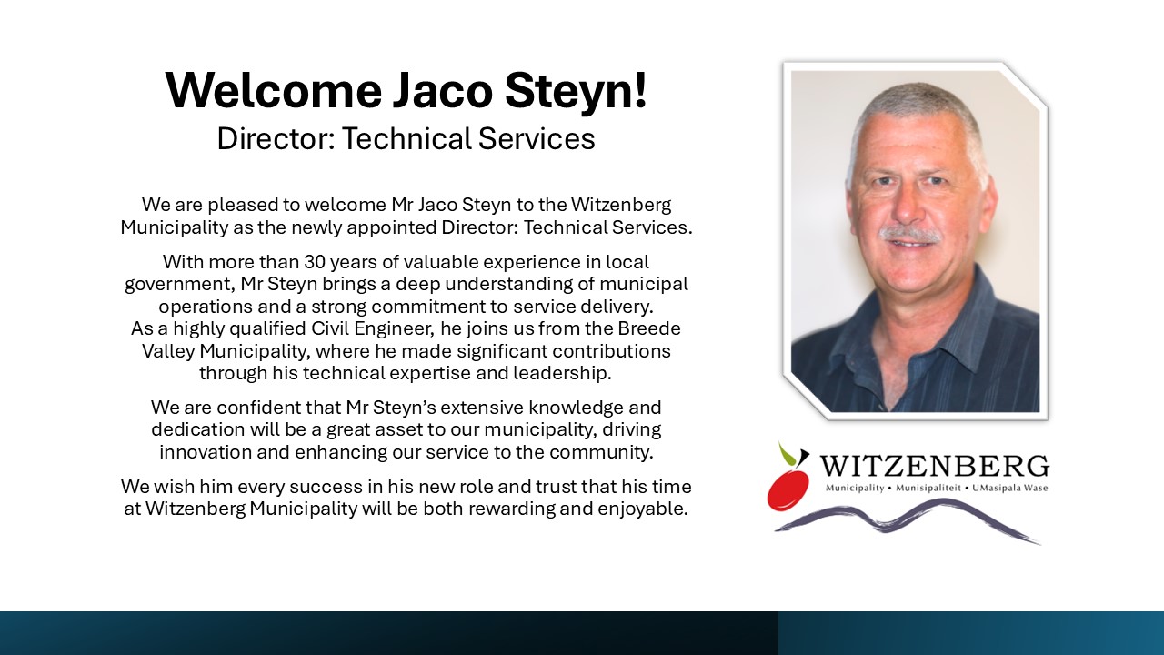 📢Warm Welcome to Mr... - Witzenberg Municipality - Official | Facebook