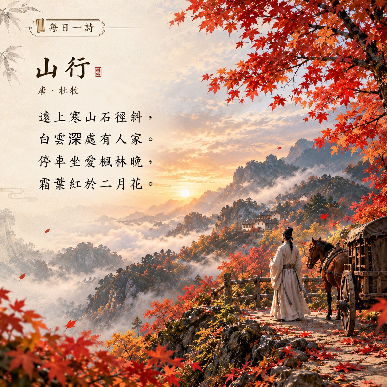 🍁 每日一詩｜寫給正在慢慢變好的你「停車坐愛楓林晚，霜葉紅於二月花