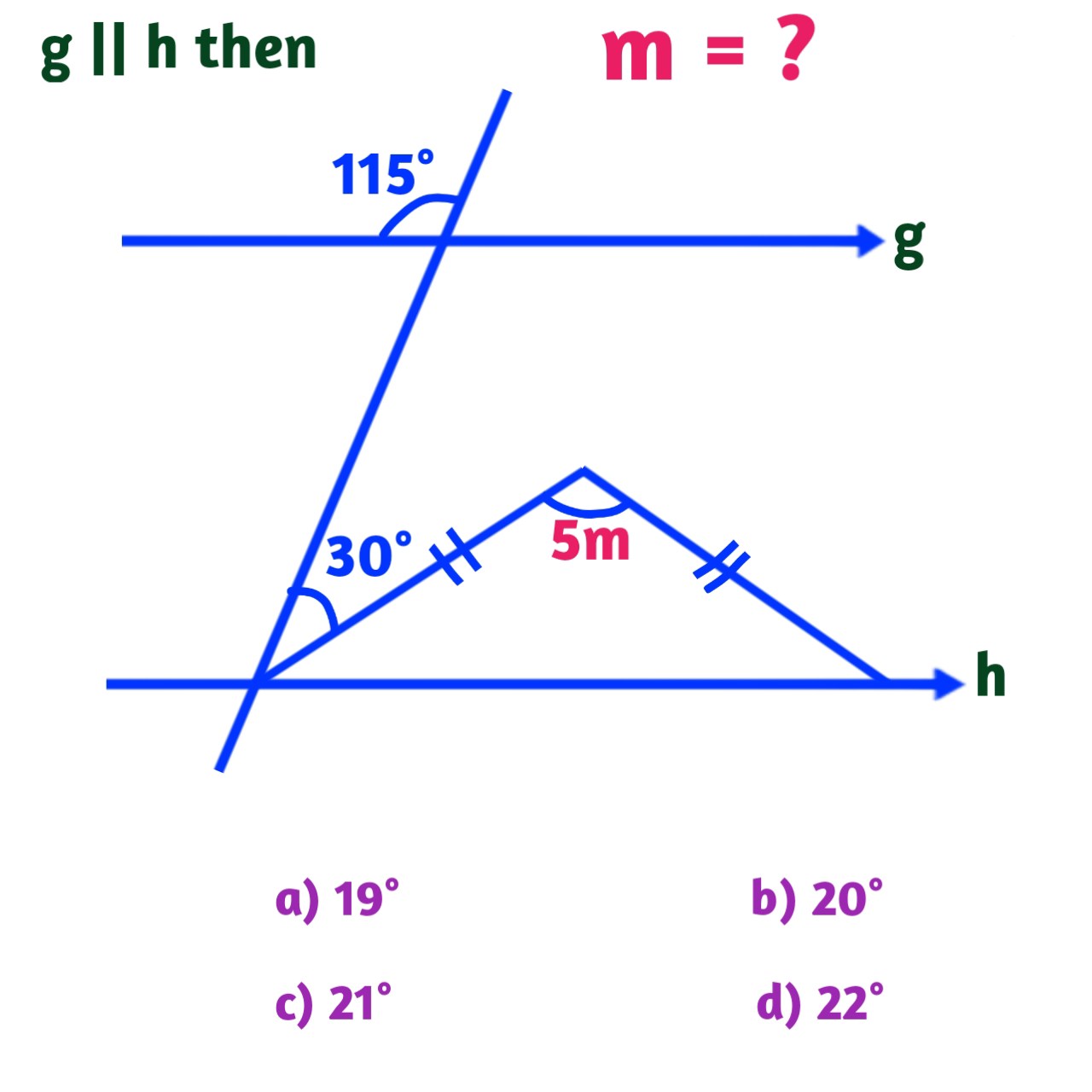 Math - Assuming g is parallel to h, then what is the value of m ? # ...