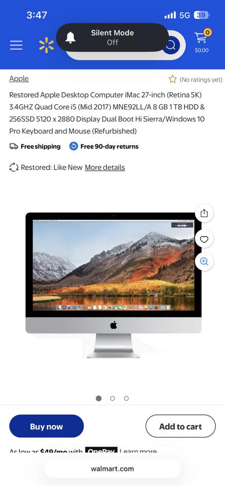 Used 2017 27 inch iMac with Apple Bluetooth keyboard and mouse for
