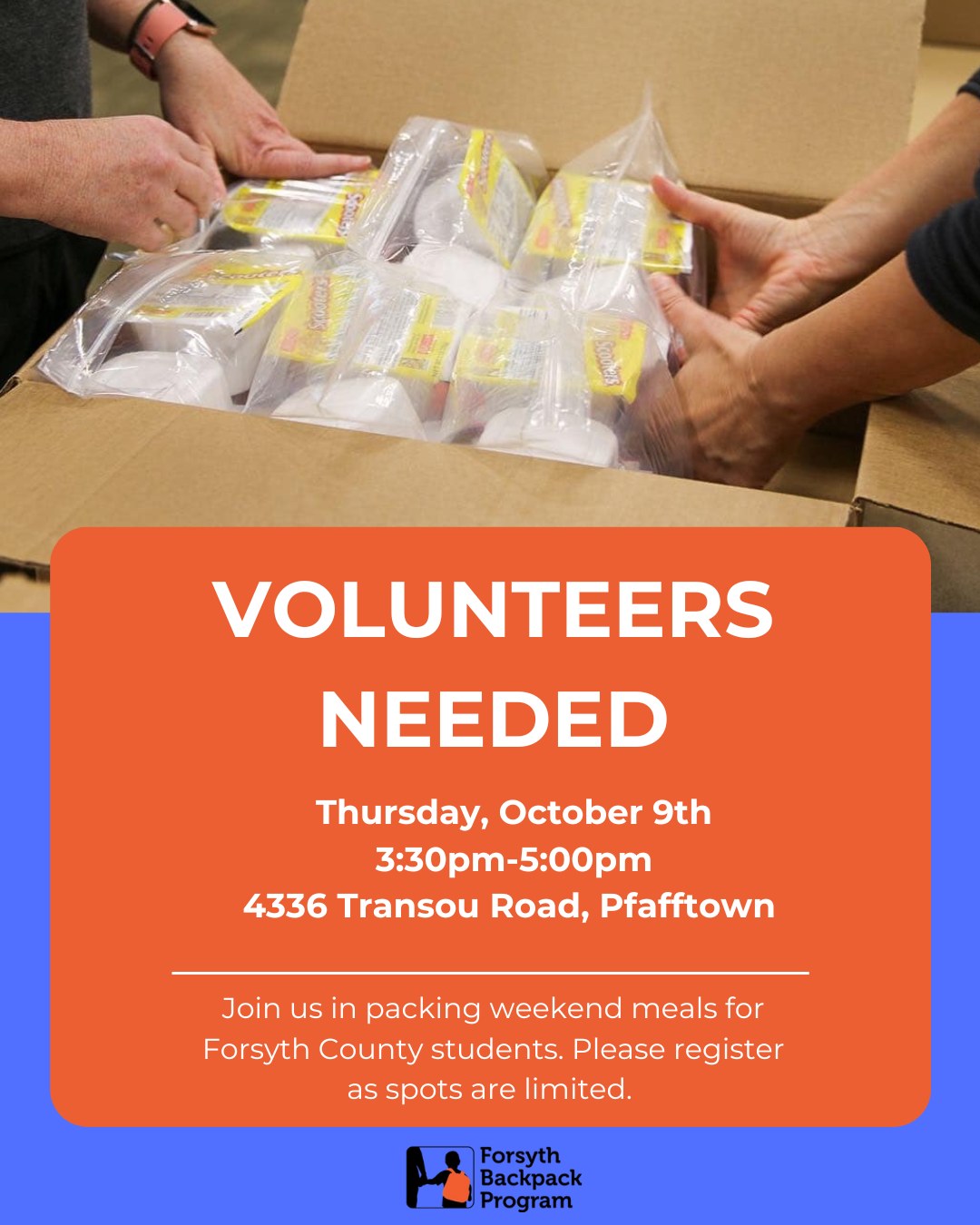 Volunteers needed! Register for... - Forsyth Backpack Program | Facebook