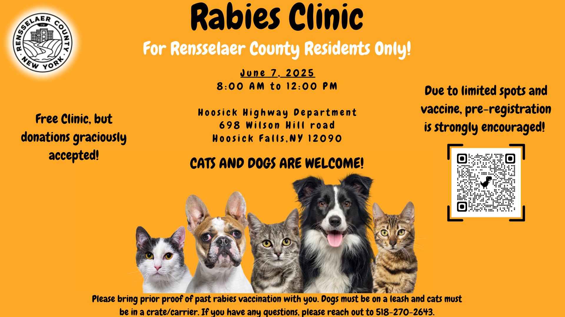 Rensselaer - REMINDER OF UPCOMING RABIES CLINIC! When: June 7, 2025 ...