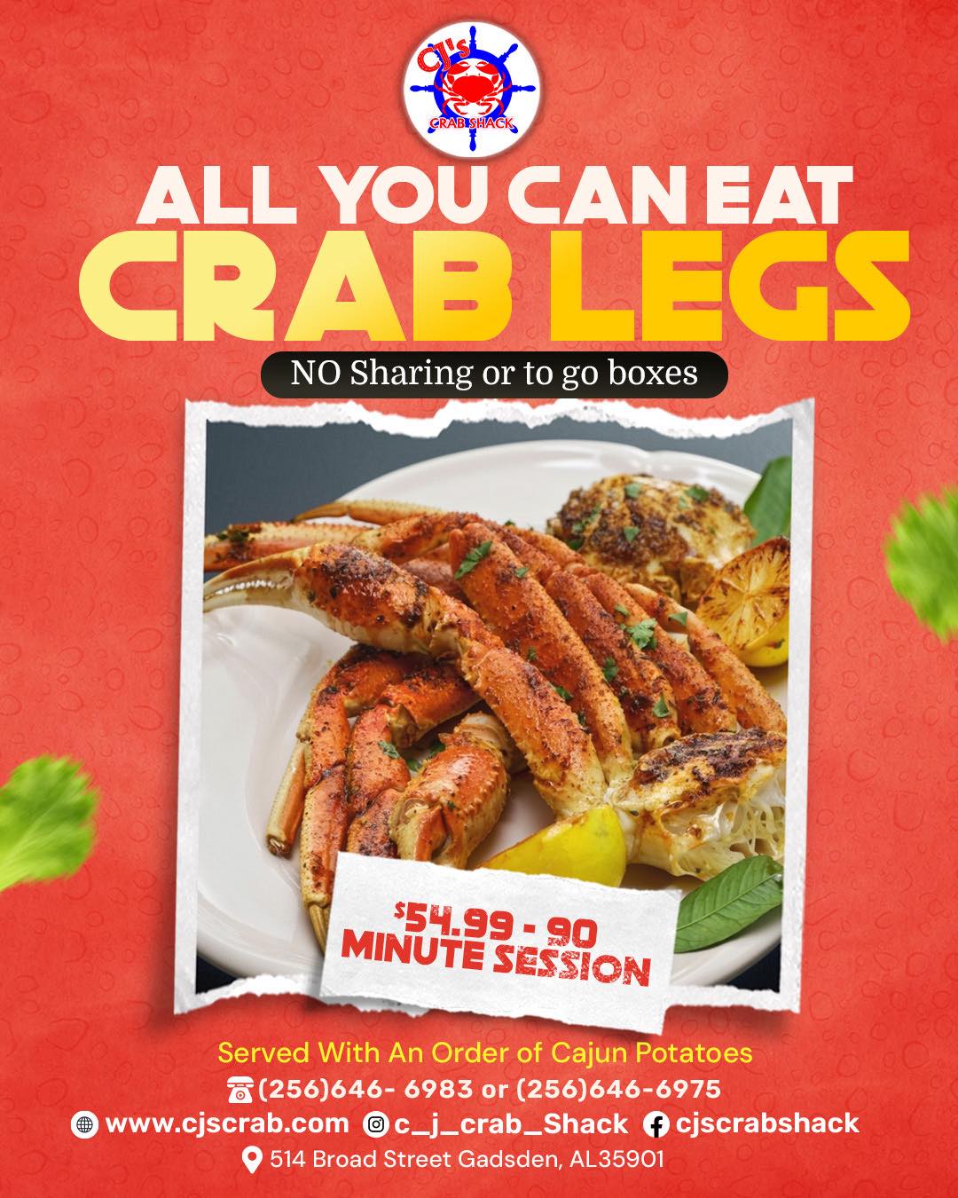 CJ's Crab Shack - 🦀 ALL YOU CAN EAT CRAB LEGS are back at... | Facebook