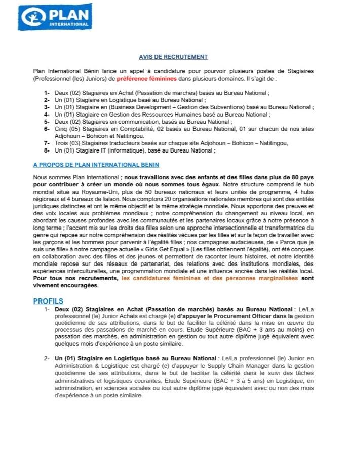 JOBS BENIN - 🚨 Plan International Bénin lance un appel à... | Facebook