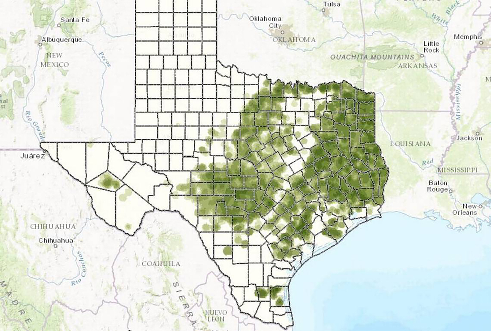 Traces - The Arcane Texas Fact of the Day is a map of where hardwood ...
