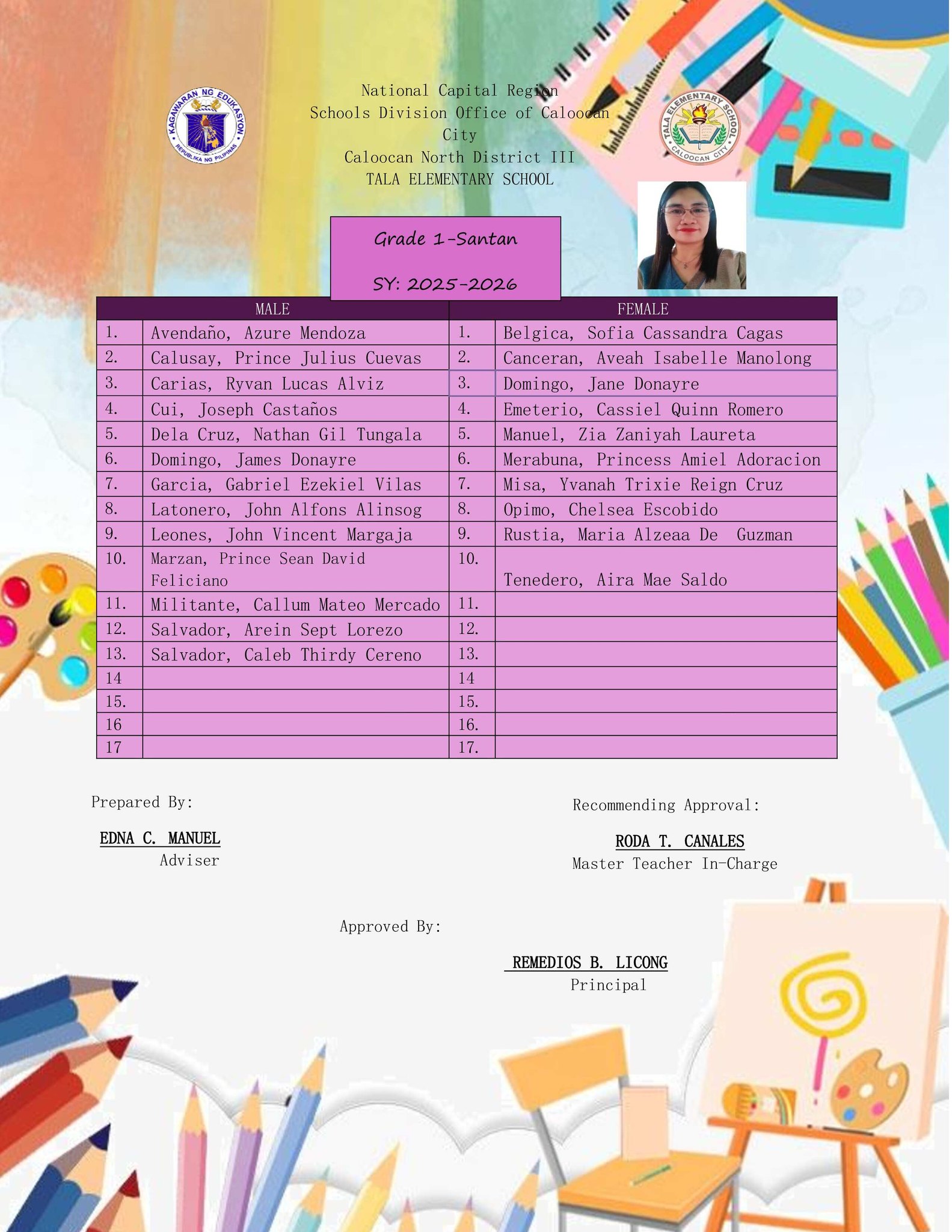 List of Enrolled... - Tala Elementary School, Caloocan City | Facebook