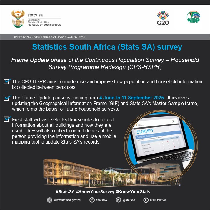 Stats - #KnowYourSurvey || 📍 Stats SA is currently in the Frame Update ...
