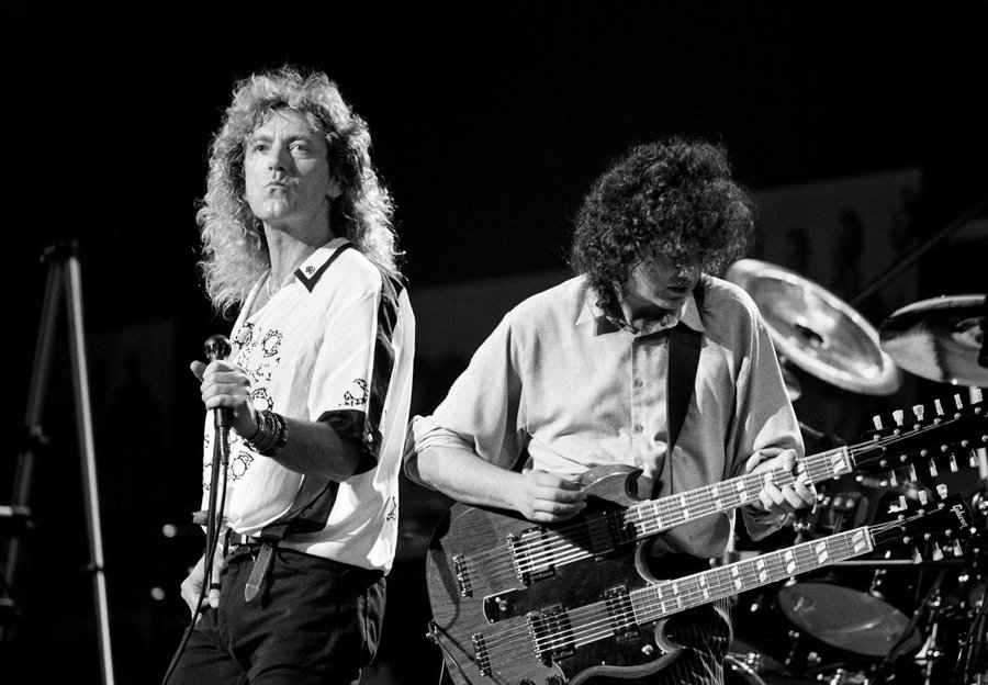 Robert Plant and Jimmy Page performing at Live Aid, 1985. Photo by